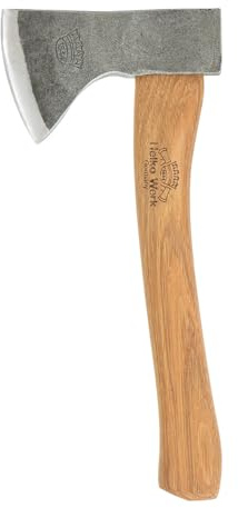 Helko Werk Wölfling Handbeil 350g 27 cm C50 Hickorystiel Anfeuerholz | Handgeschmiedeter Beilkopf mit ballig geschliffener Schneide und Lederschutz Made in Germany