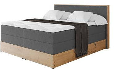 ALTDECOR Boxspringbett mit Matratze und Lattenrost, Topper, Polsterbett mit Bettkasten, Bett mit Stauraum H3- und H4- Matratze, Doppelbett, Springboxbett - LOLLI9 King Dunkelgrau 140x200