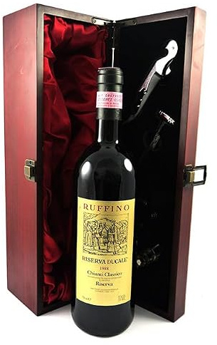 Chianti Classico Riserva Ducale 1988 Ruffino (Red wine) vintage wine in a silk lined wooden box with four wine accessories, 1 x 750ml