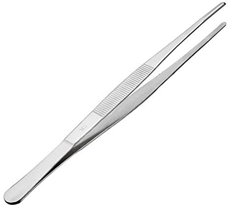 uxcell - Pinzette dritte in acciaio INOX, punta seghettata, 1 pezzo, per uso quotidiano