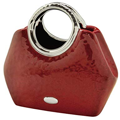 Dreamlight Moderne Dekovase Blumenvase oder Skulptur 'Milano' in Form Einer Handtasche aus Keramik rot/Silber 25x21 cm