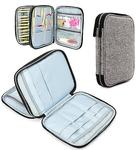 LOOEN Gray Knitting Needles Bag, Organizer Bag for Circular Needles, Knitting Needles and Other Accessories for Home and Travel (No Accessories Included)