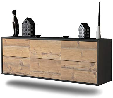 Dekati Lowboard Washington D. C. hängend (136x47x35cm) Korpus anthrazit matt - Front Holz-Design Pinie - Push to Open - hochwertige Leichtlaufschienen