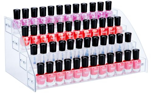 KINGROW Nail Polish Organiser, Acrylic Paint Display for Table, 4 Tier | Durable acrylic rack, easy to install, versatile storage for polish, paint, oils, glasses, and ink.Fits 1- 2 oz bottles