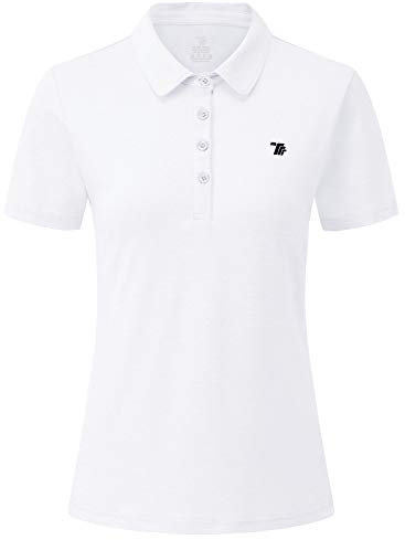 JINSHI Ladies Polo Shirts Short-Sleeve Golf Work Tennis Top Classic Pique Polo Shirts Women White Size S