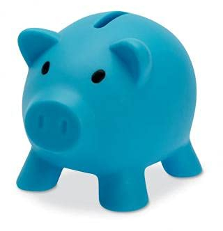 Sparschwein aus PVC mit weichem Körper in lebendigen Farben. Originelle Sparbüchse für Kinder mit Deckel, leicht und robust. (Hellblau)