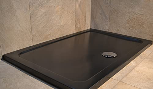 Diamond Low Profile 35mm Rectangle Central Waste Stone Resin Black Matt Shower Tray Various Sizes Inc FREE Shower Waste (1400x800)