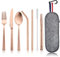 Homikit 8 Piece Camping Cutlery Set for 1, Stainless Steel Travel Utensils with Portable Case, Individual Silverware Set Includes Reusable Knife, Fork, Spoon, Straws and Chopsticks, Matte Rose Gold