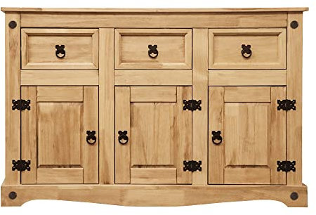 Corona Sideboard, 3 Door 3 Drawer Solid Pine Wood sideboard living room furniture,Waxed
