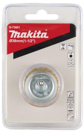 Makita D-73601 Topfbürste Ø 38 mm, gewellt, fein, vermessingt, 1/4-Sechskantaufnahme, feine Drahtbürste zum Bearbeiten von Holz und Metall