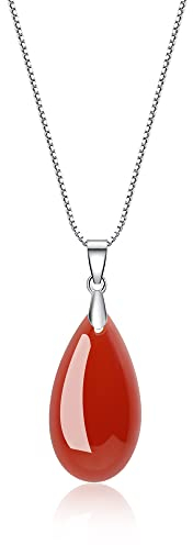 COAI Collier Chaîne Argent 925 Pendentif Goutte d'Eau Agate Rouge Femme
