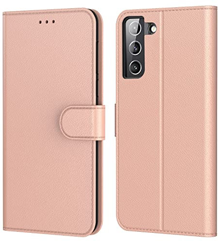 Tenphone Coque pour Samsung Galaxy S22 5G, Coque Samsung S22 5G, Etui Protection Housse Premium en Cuir PU,Pochette Fermeture Magnétique,Flip Case Compatible avec Galaxy S22 Book (Rose)