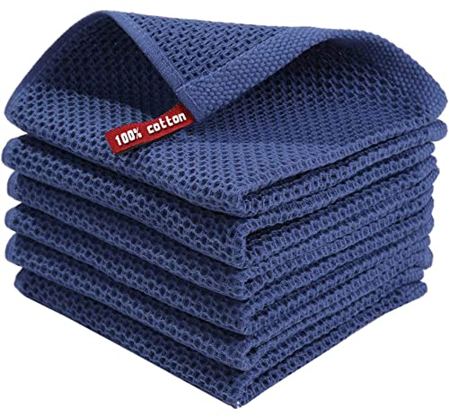 BW&HM Torchon Cuisine Coton Vaisselle Torchons De Cuisine Torchon Vaisselle 33 x 33cm Lot De 6 Bleu Marin
