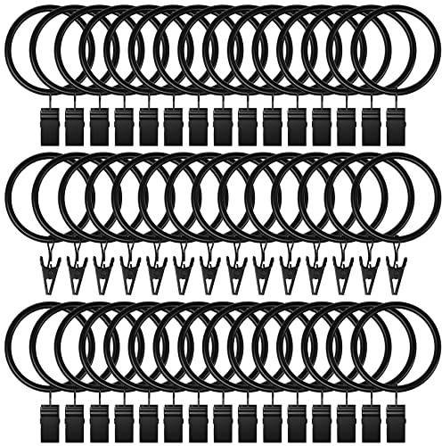 Vorhangringe mit Clips, 3,2 cm I D, Vintage, Schwarze Vorhang-Clip-Ringe zum Aufhängen von Vorhängen, Schleifen, Metall-Vorhangringe für Spannstange, passend für Gardinenstangen bis zu 2,5 cm, 44