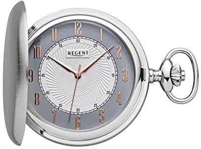 Regent Herren Taschenuhr Savonnette Verchromt 50 MM Quarz Arabische Zahlen P-728