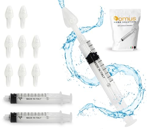 DOMUS 8 Olive Nasali per Lavaggio Neonato + 2 Siringhe per Lavaggi Nasali Bambini - Set Lavaggio Nasale Bambini e Adulti Made in Italy