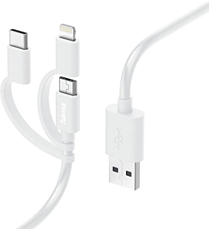 Hama Multi Lightning Kabel (3in1, USB-A/Micro-USB/USB-C, 1m, MFI Zertifiziert, Universal für iPhones iPads iPods Samsung Galaxy, Huawei, Xiaomi) Weiß