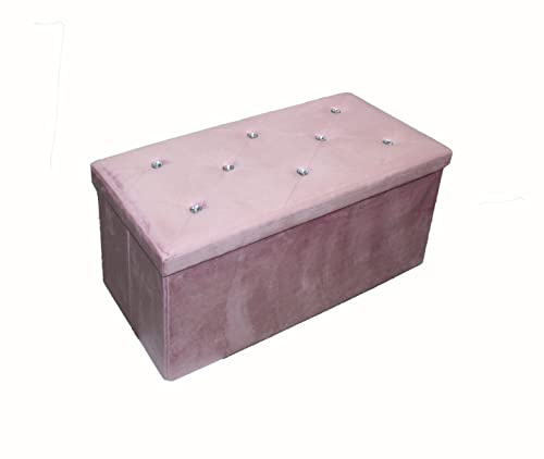 Russo Tessuti Pouf Panca Contenitore Scatola Pieghevole Effetto Vellutato Velluto Velvet-Crystal Rosa
