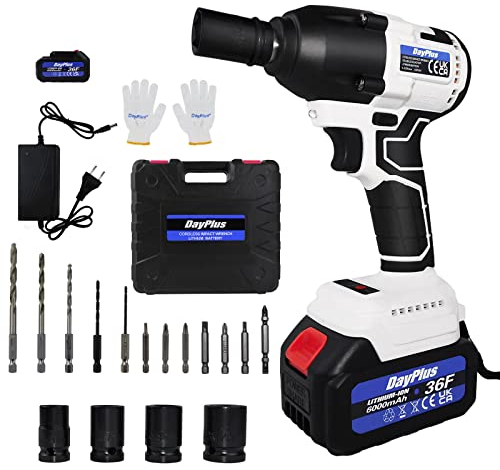 Lucn Bürstenloser Lithium-Ionen Schlagschrauber Akku-Bohrer mit 6.0Ah Batterie, Ladegerät, 4pcs Steckdosen, 1/2 Zoll Antrieb, 12 Bohrer