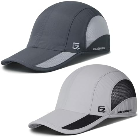 GADIEMKENSD Golf Hat Lightweight Sport Running Hat Breathable Cooling Dri Fit Hat Unstructured Baseball Cap UPF50+ Sun Trucker Dad Hats Dark Gray, Light Gray 2 Pack, 6 7/8-7 3/8