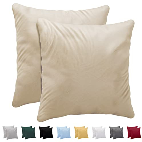 Kissenbezug 65x65 aus 100% Baumwoll-Jersey (2er Set) 150 g/qm - Beige - Mit Reißverschluss - Twinzen Kissenbezüge 65 x 65 cm - Kissenhülle Öko Tex Zertifiziert - Ultra weich und atmungsaktiv