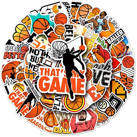 Basketball Aufkleber für Laptop (50 PCS),Geschenk für Kinder Jugendliche Erwachsene Jungen,Basketball Stickers Wasserdicht Vinyl Aufkleber für Scrapbook,Skateboard,Auto,Gepäck