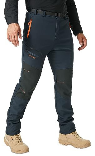SANMIO Pantalon Randonnee Homme Ski Pantalon Randonnée Softshell Thermique Coupe-Vent Hiver Pantalones de Montagne Neige Escalade Travail Bleu avec Polaire M