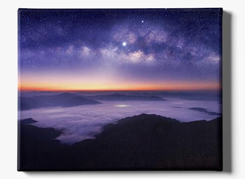 Generisch Sternenhimmel Leinwandbild - Canvas 2cm Keilrahmen - Nacht Himmel mit Sternen und Milchstraße - Poster Kunstdruck Wandbild (120x90 cm)