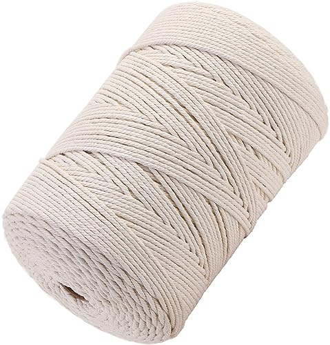 GOHOF Cuerda de algodón prémium para macramé de 3 mm x 500 m, cuerda de algodón suave trenzado de 4 hebras, uno de los materiales más perfectos para arte de macramé, cuerda de algodón sin productos