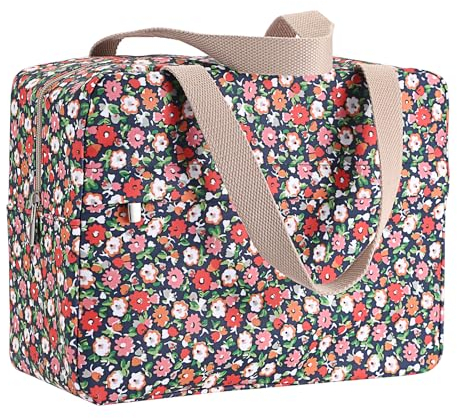 IGNPION Grande trousse de toilette de voyage pour maquillage Motif floral Bleu, Motif floral bleu.