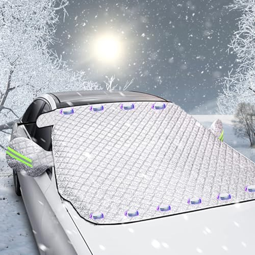Frontscheibenabdeckung, Windschutzscheibenabdeckung, Auto Abdeckplane Winter, Scheibenabdeckung Auto Winter, Magnet Fixierung, UV-geschützt, Gegen Schneeeis, Frostschutz,190 x 125cm