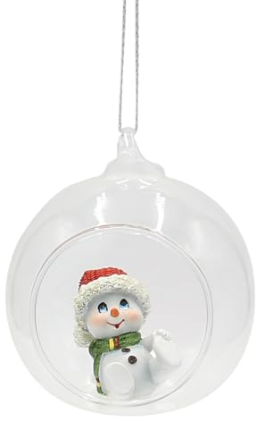 Glaskugel mit Anhänger - Schneekind - Schneemann mit Mütze und Schal in rot und grün, L/B/H 8 x 7 x 8,5 cm