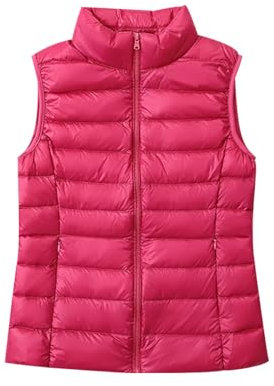 Doudoune Légère Sans Manche Femme - Gilet Duvet Matelassé Veste Fine Blouson Manteau Hiver Grande Taille Rose XXL