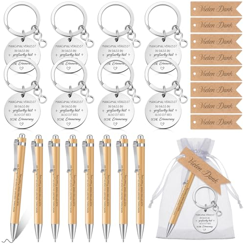 Dianelhall 8 Sets Abschiedsgeschenk Schüler Kollegen Dankeschön Geschenke Inspirierender Holz Kugelschreiber Motivations Schlüsselanhänger mit Mullbeutel Danke Tag für Mitarbeiter Lehrer Schulklasse