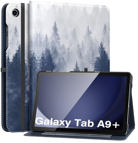 MoKo Funda para Samsung Galaxy Tab A9 Plus 11 Pulgadas 2023, Carcasa Cuero PU Premium con Soporte Múltiples Ángulos, Correa de Mano y Bolsillo Frontal Auto Activación/Reposo, Bosque Gris