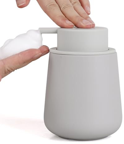 BosilunLife Seifenspender Grau, 350 ml Spülmittelspender Nachfüllbar, Großer Pumpenkopf für Leichtes Pressen, Stylisch und rutschfest, BPA-frei für Küche, Bad, Arbeitsplatte (Schaumseifenspender)
