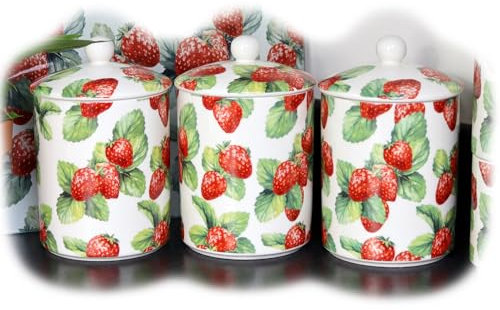 Darthome Set Of 3 Strawberry Patch Storage Jars Red Fine China Airtight Kitchen Canisters