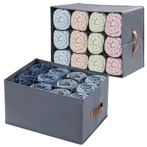 AINIYNM Schrank Organizer Ordnungssystem Kleiderschrank, Schublade Kleider Aufbewahrungsbox, Organizer Kleidung Stapelbar, Hosen Organizer für Kleiderschrank mit Griff, 12 Fächern (1 Stück)