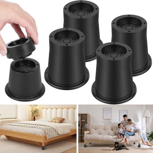 4 Pack Bed Risers 3.3 Inch Round Chair Raisers Table Leg Extenders Heavy Duty Furniture Risers Rubber Sofa Riser up to 6000 Lbs Bed Frame Riser Bed Raising Blocks for Couch Sofa Table Desk Chair