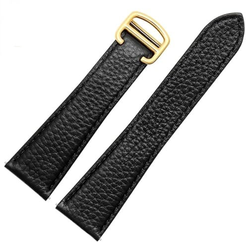 HAJMGUMC Echtleder-Uhrenarmband passend Fit For Cartier Lychee strukturiertes Rindsleder-Armband for Herren und Damen, Band 17, 20, 22, 23, 24, 25 mm(Black-gold,17mm)