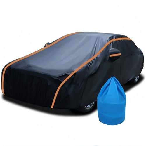 Car Cover, Out Door Full Car Covers Waterproof Breathable Large with Side Zipper Sun Protection Windproof Exterior Covers Universal Fit Black Car Cover and Storage Bag (S (415 x 180 x 150cm))