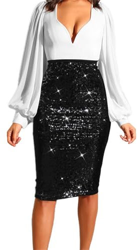 Rock Damen Pailletten Glitzer Knielang Eng Elegante Röcke Damen Festlich Midi Pencil Rock Damen Hohe Taille Elastische Curvy Glitzerrock Party Pailettenrock Für Frauen Elegant Sparkle Skirts