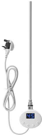 ELEGANT 400W Smart Thermostatic Towel Rail Electric Heating Element with Plug, Timer LCD Display, Child Lock Function Heating Rod for Bathroom Heated Towel Rails and Radiators White