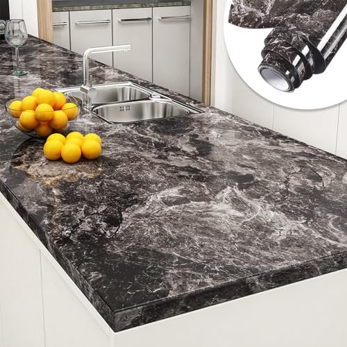 YENHOME Papier Peint Autocollant Mural Marbre Marron Noir 60x1000cm Grande Taille Vinyle Adhesif Marbre Papier Autocollant Pour RevTement Plan De Travail Vinyle Adhesif Marbr Effet Granit Pour Mueble