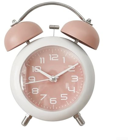 Eawfgtuw Reloj despertador analógico, reloj despertador de metal vintage de doble campana, con luz nocturna, para dormitorio, hogar, oficina, dormitorio, estilo retro (rosa)