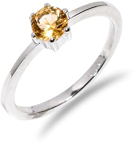 Stone House Verlobungsring Silber, Ring für Damen-Herren, Ehering mit Citrin Naturstein im Vintage Stil, handgefertigter Ring R-044-24-7½Silber