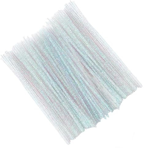 Zcbzbn100 WeißE Glitzerpfeifenreiniger, Chenille-Metallpfeifenreiniger, 30cm Bastelpfeifenreiniger Zum Basteln, Gestalten Von Kunstwerken In Form Von Tieren, Menschen Und Mehr