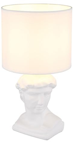 Tischleuchte Statue Keramik Tischlampe Skulptur Cäsar Nachttischleuchte Textilschirm weiß, 1x E14 Fassung, DxH 17,5x33 cm