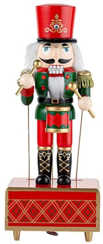 NevPuose Festive Wooden Nutcracker Music Box - Holiday Wind-Up Nutcracker Soldier Puppet, Handcrafted Musical Keepsake | Christmas Collectible Wooden, Rotating King Soldier Ornament, Home Decor