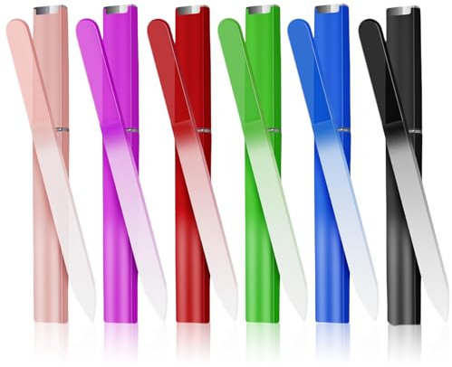 TELAIN Glass Nail File with Case 6 Piece Set, High-Quality Double-Sided Glass Nail Files for Natural Nails, Easy to Clean and Ideal as a Gift